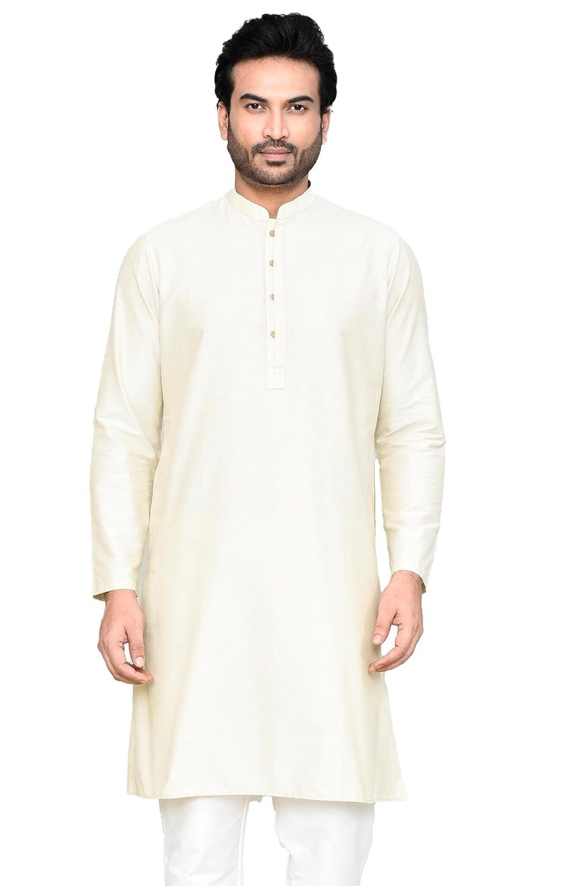 Polyfab Hathkargha Men's Khadi Regular Fit Kurta - Solid Pattern Ethnic Wear with Mandarin Collar & Full Sleeves - Image 1
